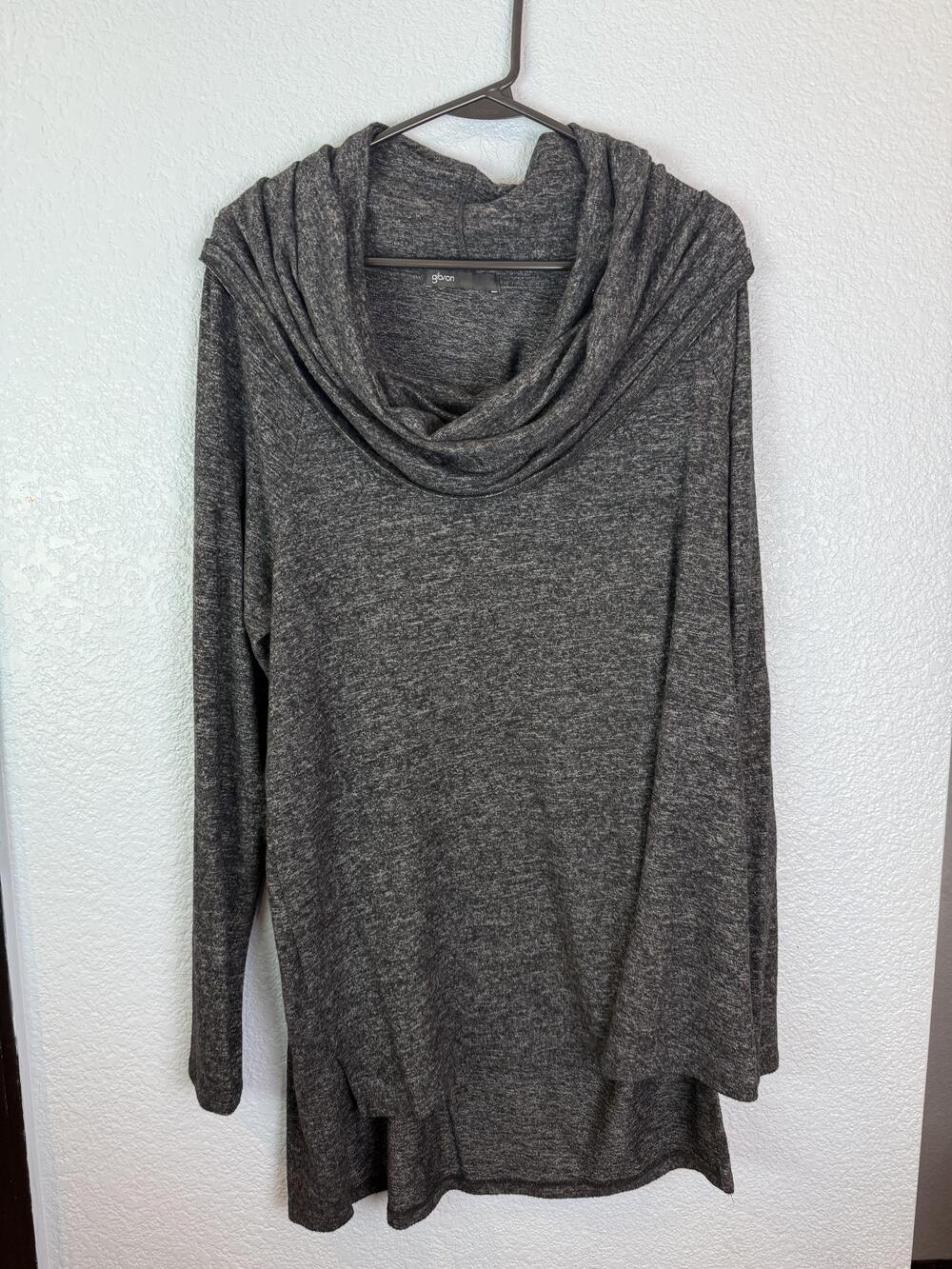 Gibson Sweater Womens XL Gray Cowl Neck Long Sleeve Tunic Soft Stretch Made USA